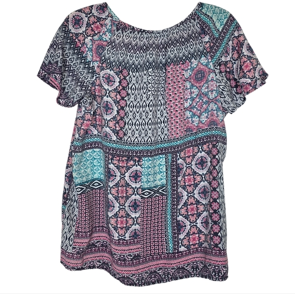 Kim Rogers short-sleeve pink patchwork floral print blouse - Picture 3 of 6